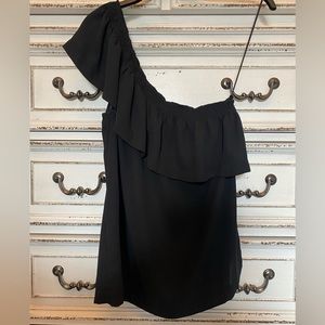 One shoulder black ruffle top